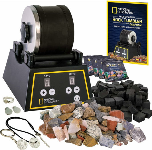 NATIONAL GEOGRAPHIC Professional Rock Tumbler Kit - Complete Rock Tumbler for Adults & Kids with Durable 2 Lb