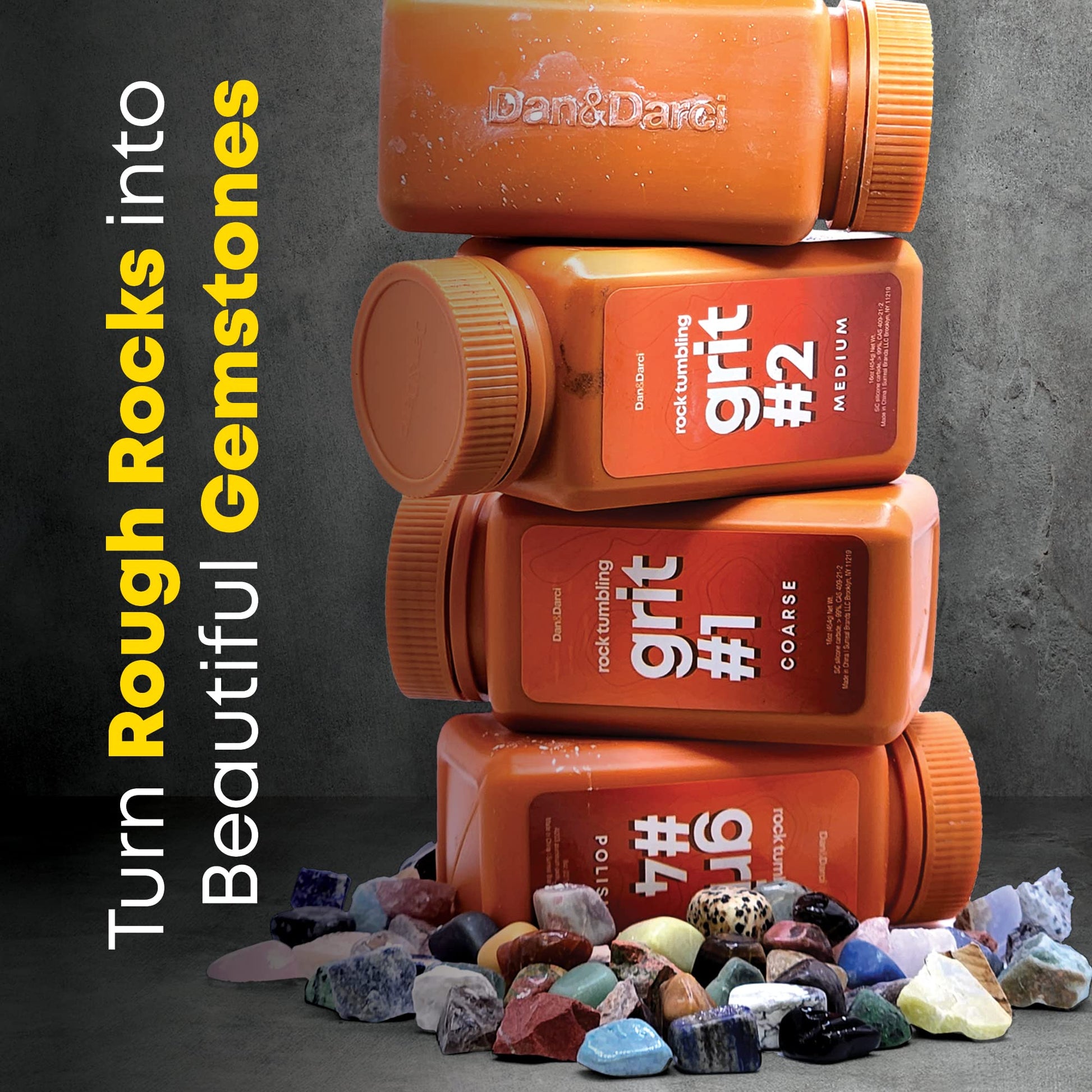 4 lbs Refill Rock Tumbler Grit Media 5 in 1 Kit, Rock Tumbling Grit Set -Inculde 3 lbs 4 Step Polishing Grits Media + 1 lb 3/16 x 3/8 Ceramic