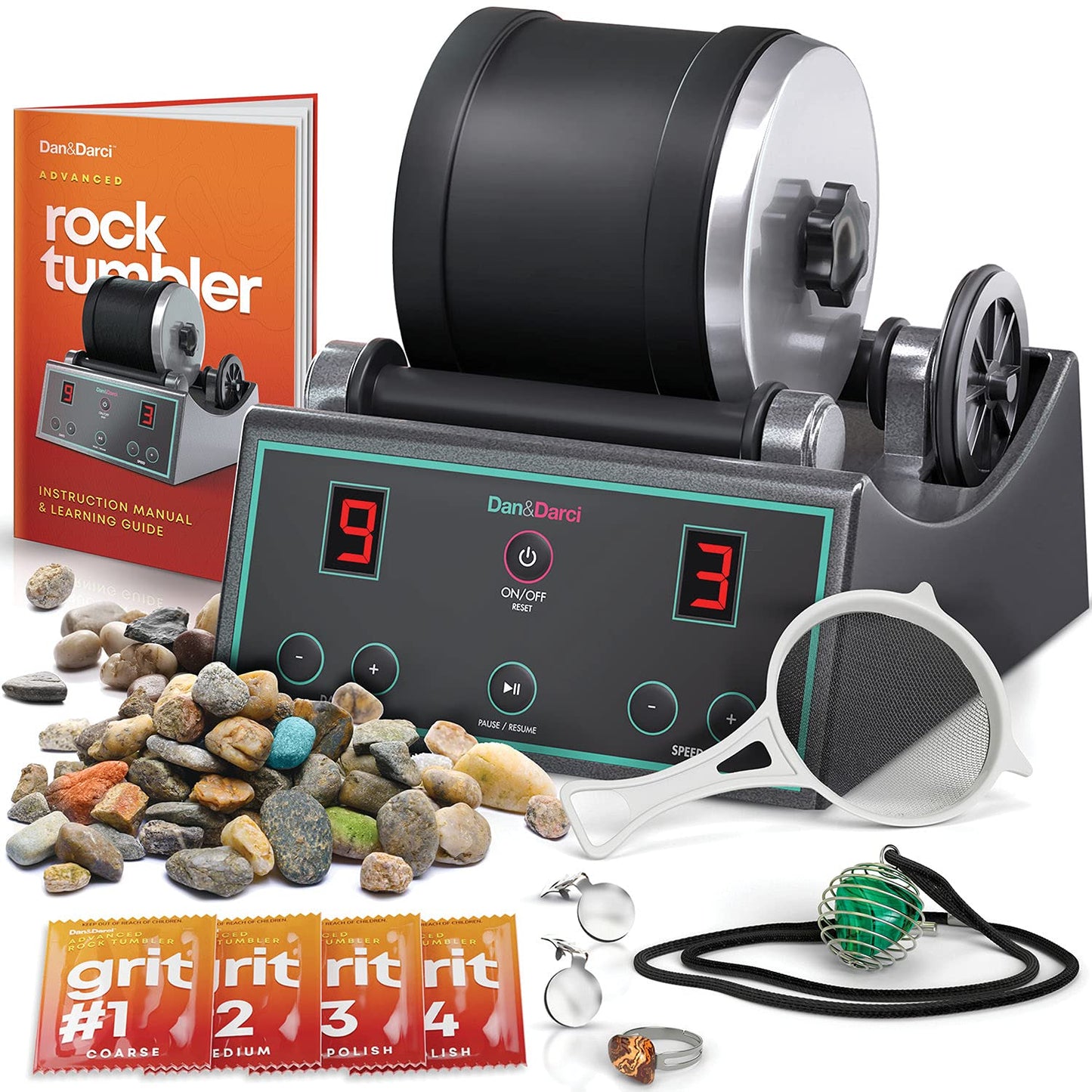 Rock Tumbler Polisher Kit 9 Day Polishing Timer 3 Speed Settings Dan and Darci Advanced Tumbler !